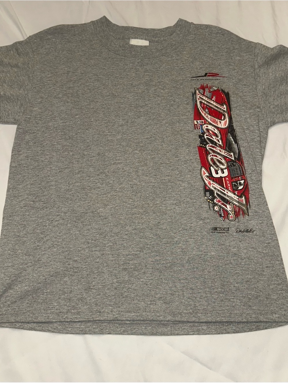 Gray Short-Sleeve Tee with Red Racing Car Graphic